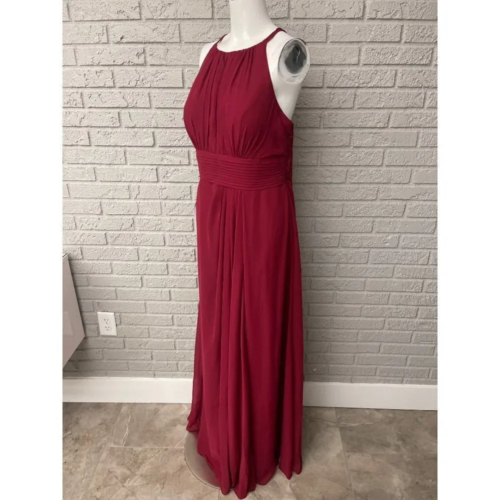 NWT Azazie Burgundy Bonnie Allure Halter Bridesmaid Dress Size 14 - Picture 8 of 16